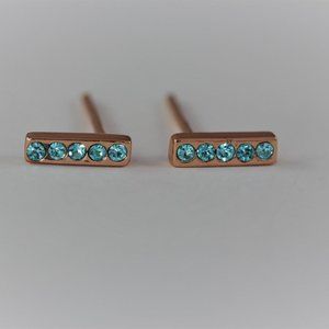 Aqua Rose Gold Bar Earrings